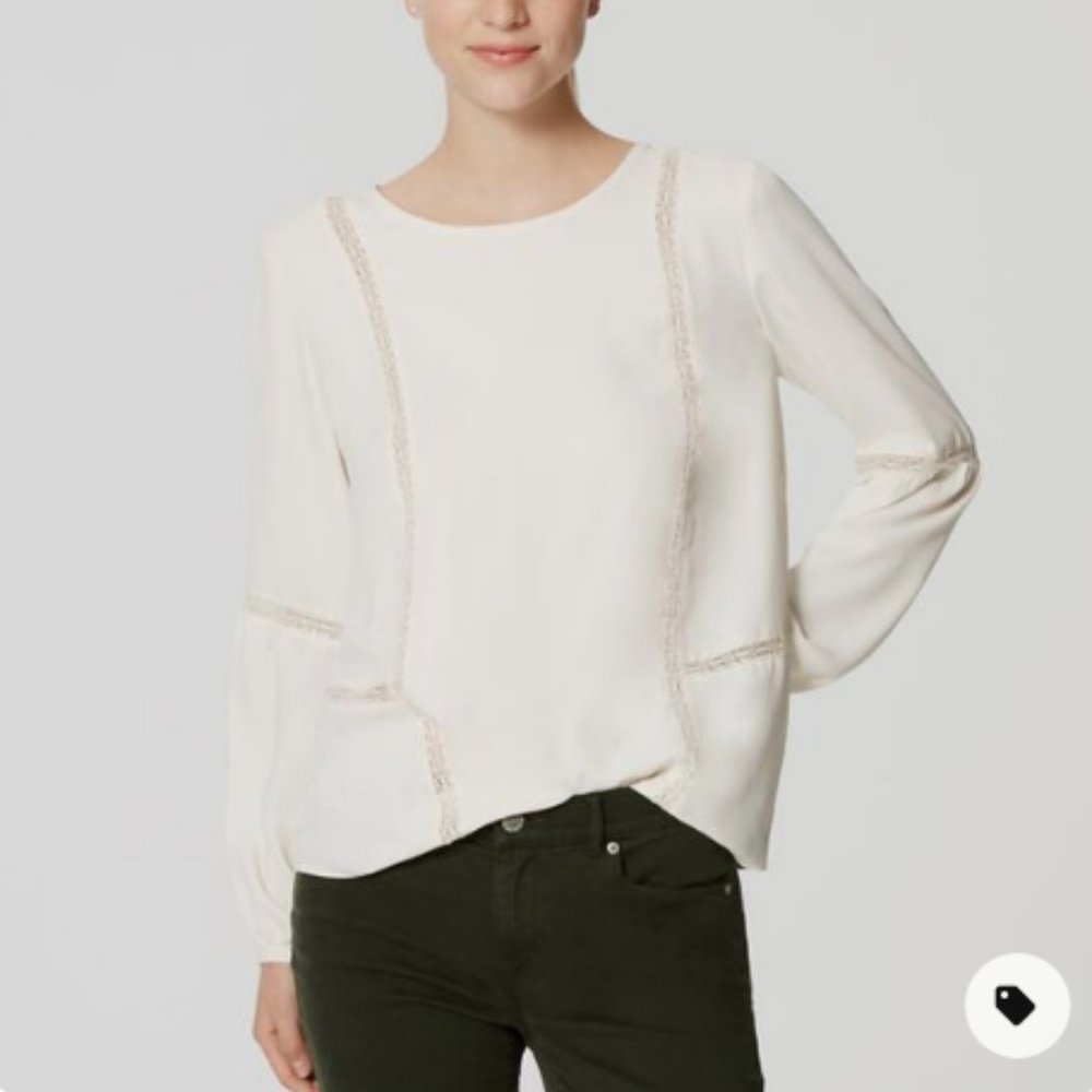 loft lacy lantern sleeve blouse off-white sheer top xxsp
